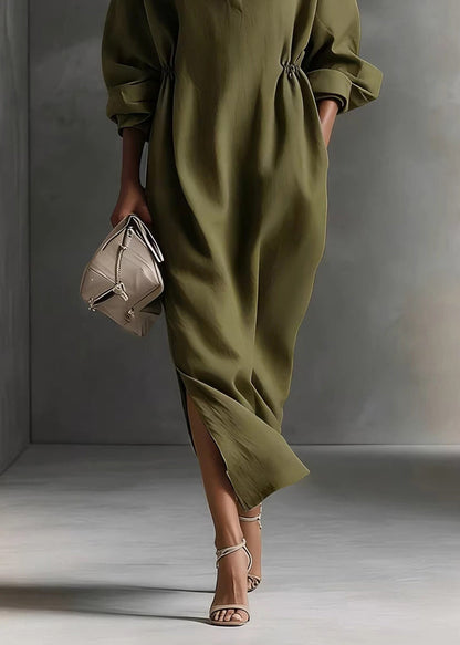 Loose Army Green Peter Pan Collar Maxi Dress Fall