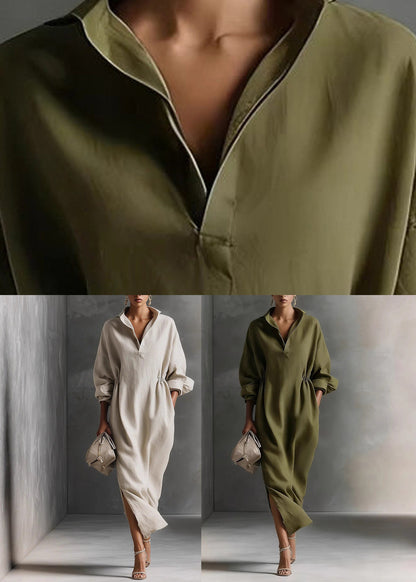Loose Army Green Peter Pan Collar Maxi Dress Fall