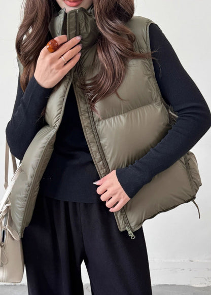 Loose Army Green Zip Up Srawstring Duck Down Waistcoat Winter