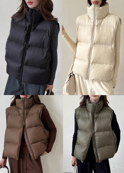 Loose Army Green Zip Up Srawstring Duck Down Waistcoat Winter