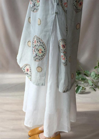 Loose Auspicious Clouds Dress Stand Collar Falf Sleeve Dress - SooLinen