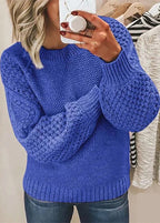 Loose Baby Blue O Neck Thick Knit Sweaters Fall