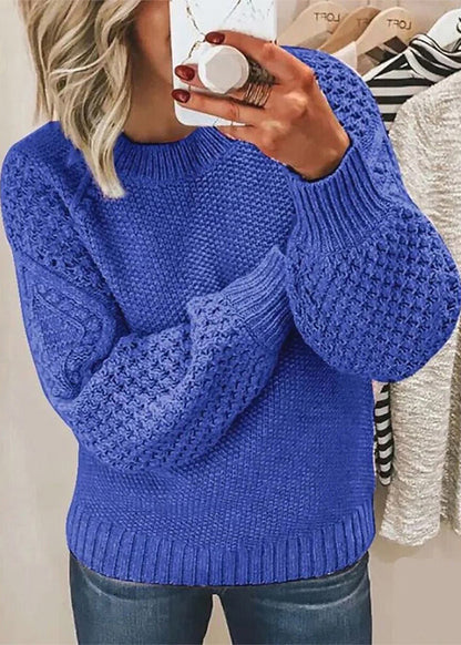 Loose Baby Blue O Neck Thick Knit Sweaters Fall