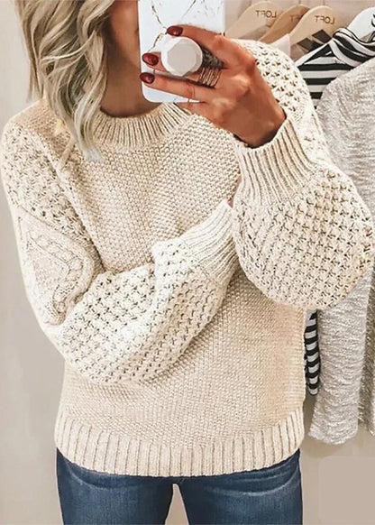 Loose Baby Blue O Neck Thick Knit Sweaters Fall