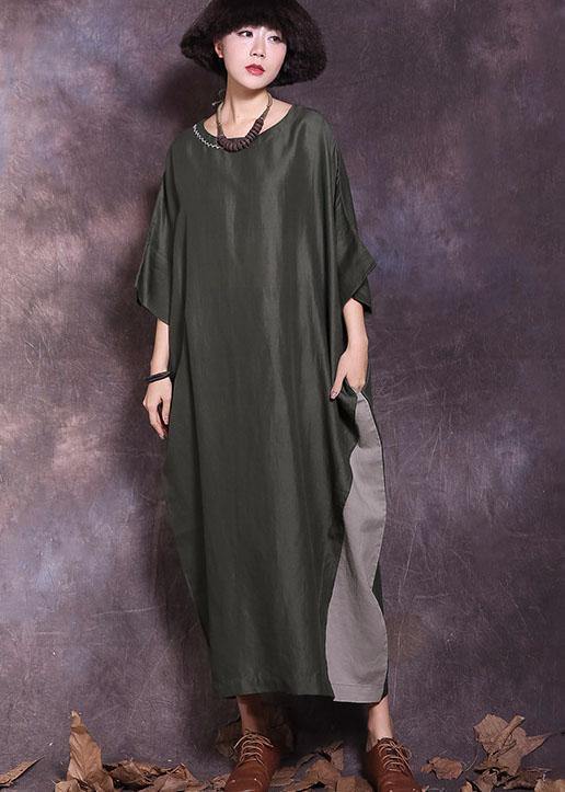 Loose Batwing Sleeve cotton Tunics Wardrobes blackish green loose Dresses summer - SooLinen