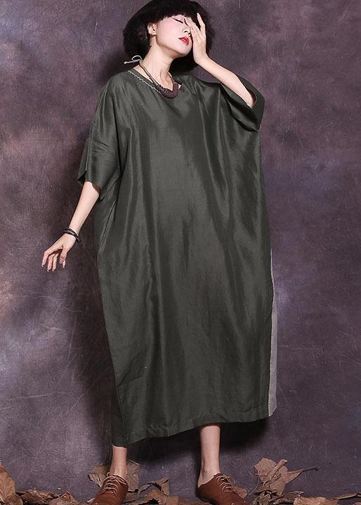 Loose Batwing Sleeve cotton Tunics Wardrobes blackish green loose Dresses summer - SooLinen