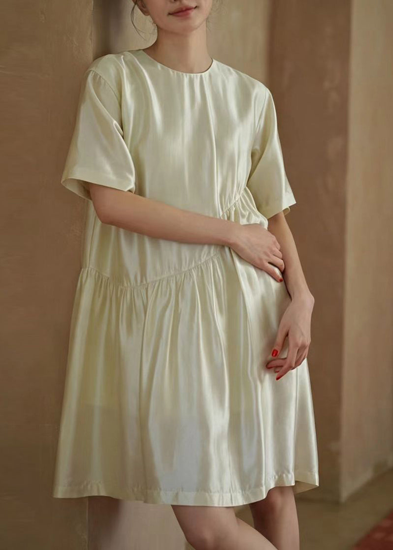 Loose Beige O-Neck Draping Vacation Dress Summer