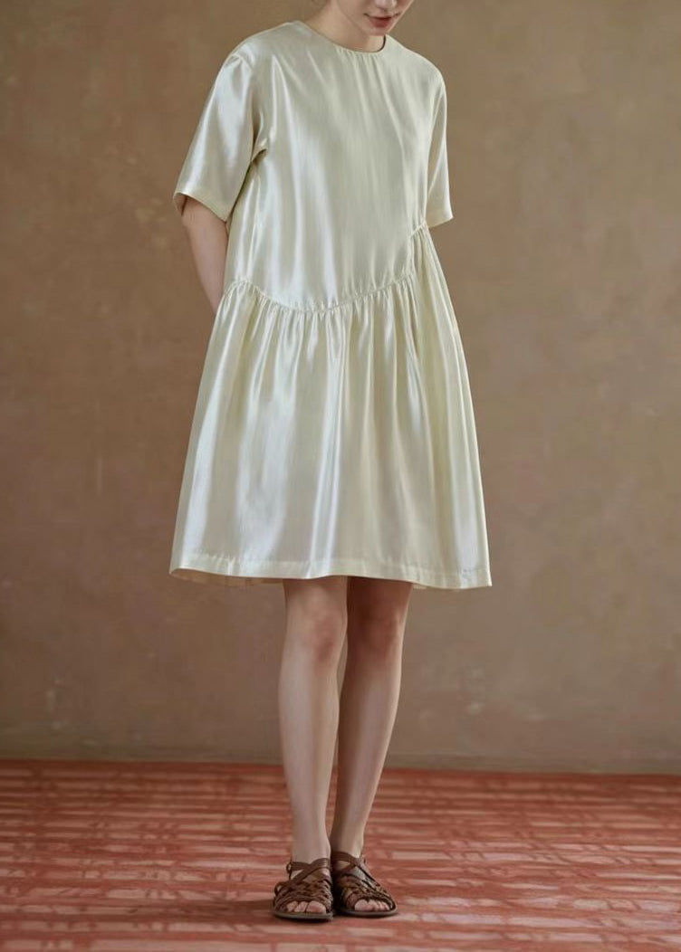 Loose Beige O-Neck Draping Vacation Dress Summer