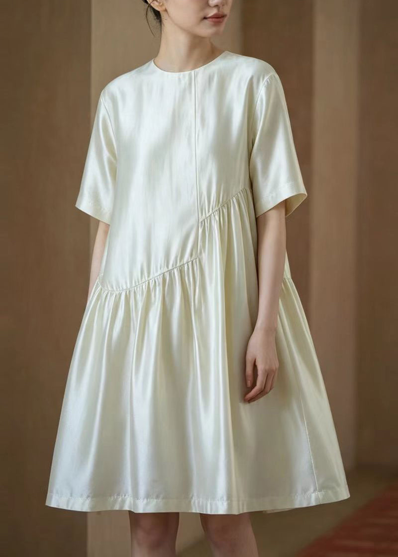 Loose Beige O-Neck Draping Vacation Dress Summer