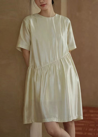 Loose Beige O-Neck Draping Vacation Dress Summer