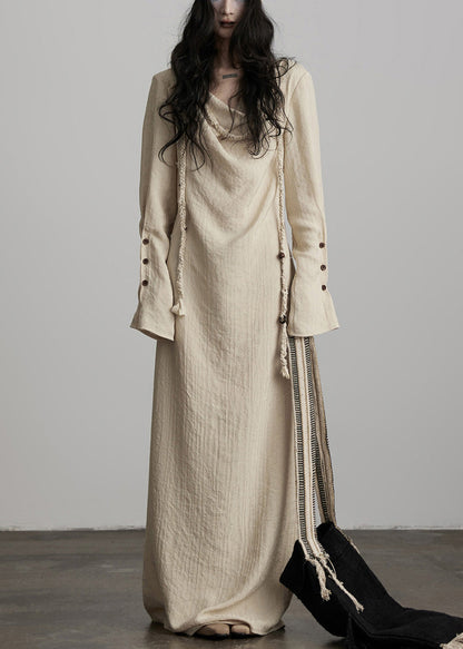 Loose Beige Patchwork Soild Long Dresses Fall