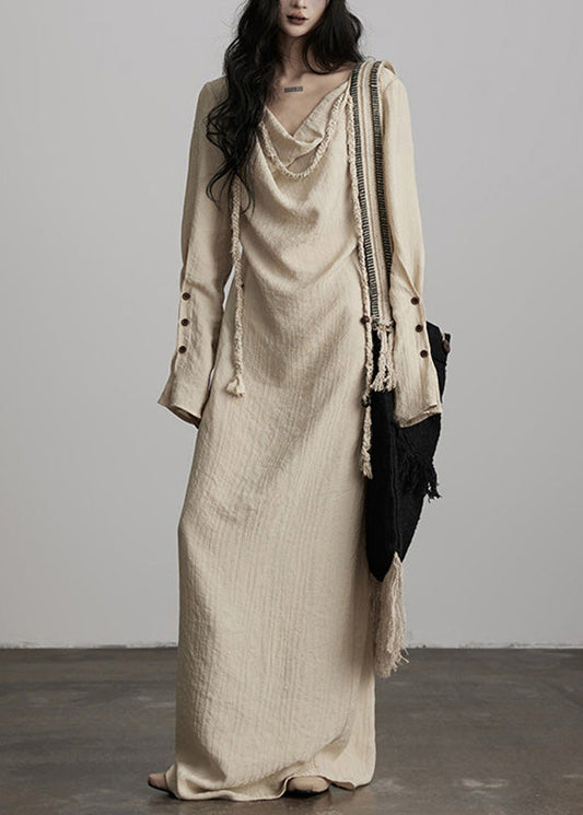 Loose Beige Patchwork Soild Long Dresses Fall