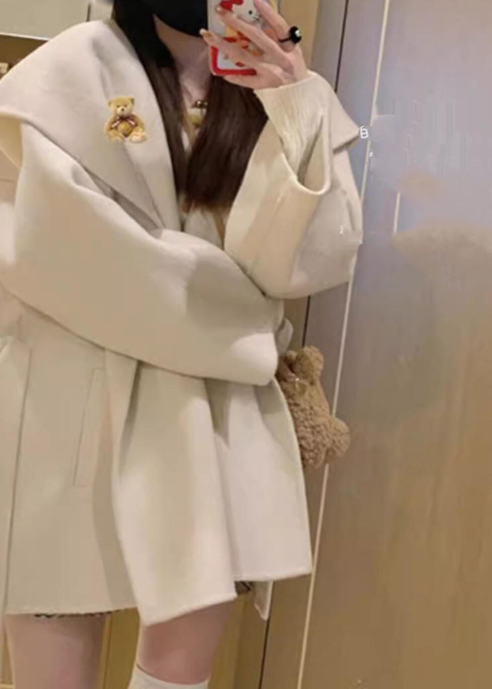 Loose Beige Patchwork Woolen Hoodies Coats Fall
