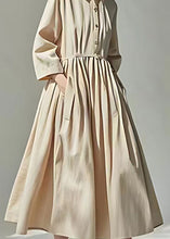 Load image into Gallery viewer, Loose Beige Peter Pan Collar Pockets Wrinkled Cotton Dress Long Sleeve