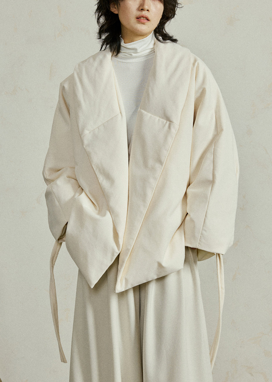 Loose Beige Peter Pan Collar Tie Waist Duck Down Down Jacket Winter