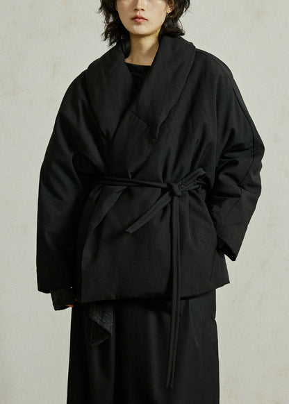 Loose Beige Peter Pan Collar Tie Waist Duck Down Down Jacket Winter