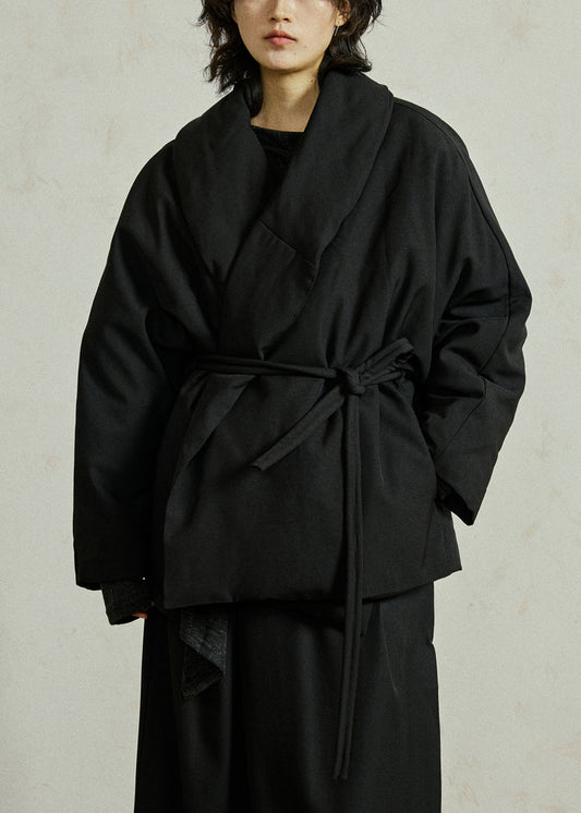 Loose Beige Peter Pan Collar Tie Waist Duck Down Down Jacket Winter