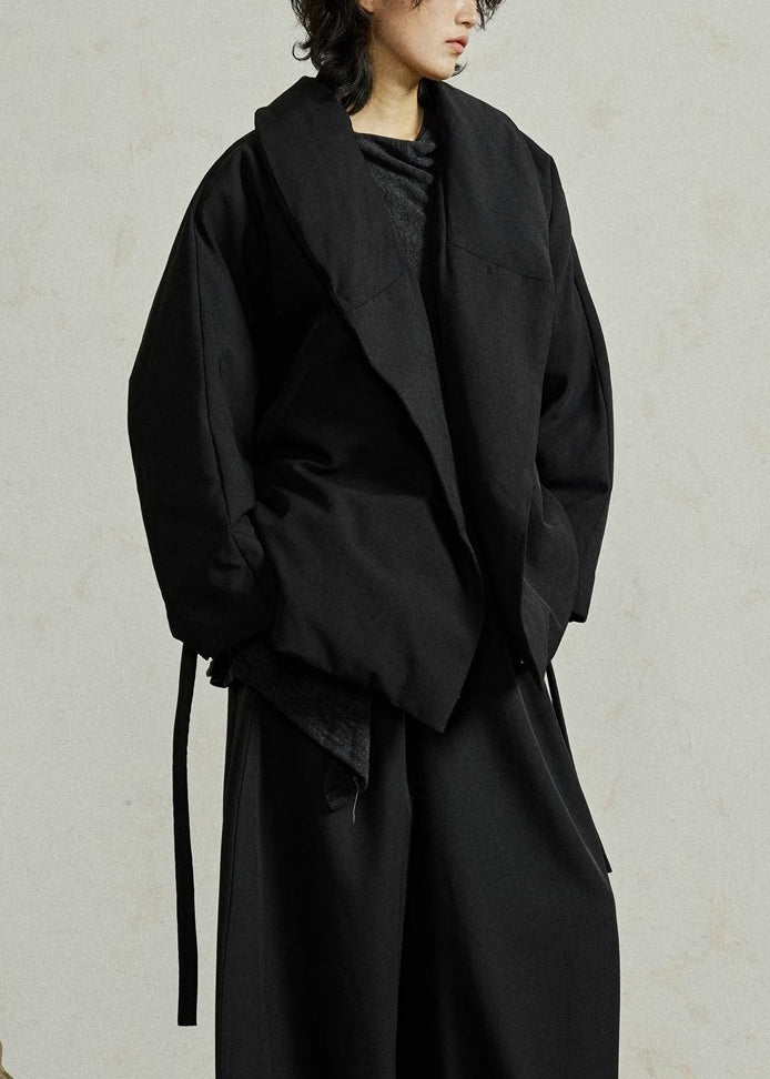 Loose Beige Peter Pan Collar Tie Waist Duck Down Down Jacket Winter