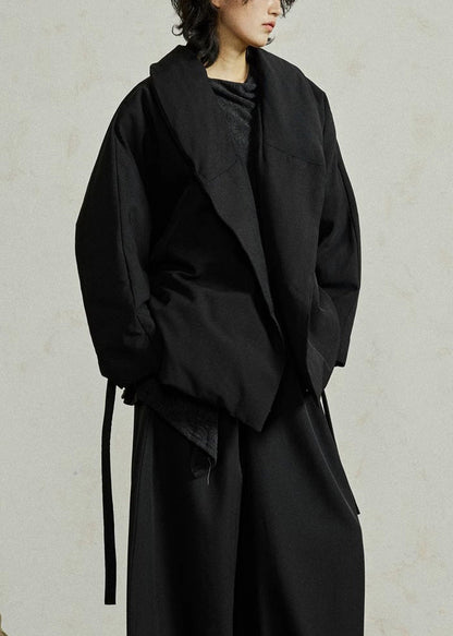 Loose Beige Peter Pan Collar Tie Waist Duck Down Down Jacket Winter