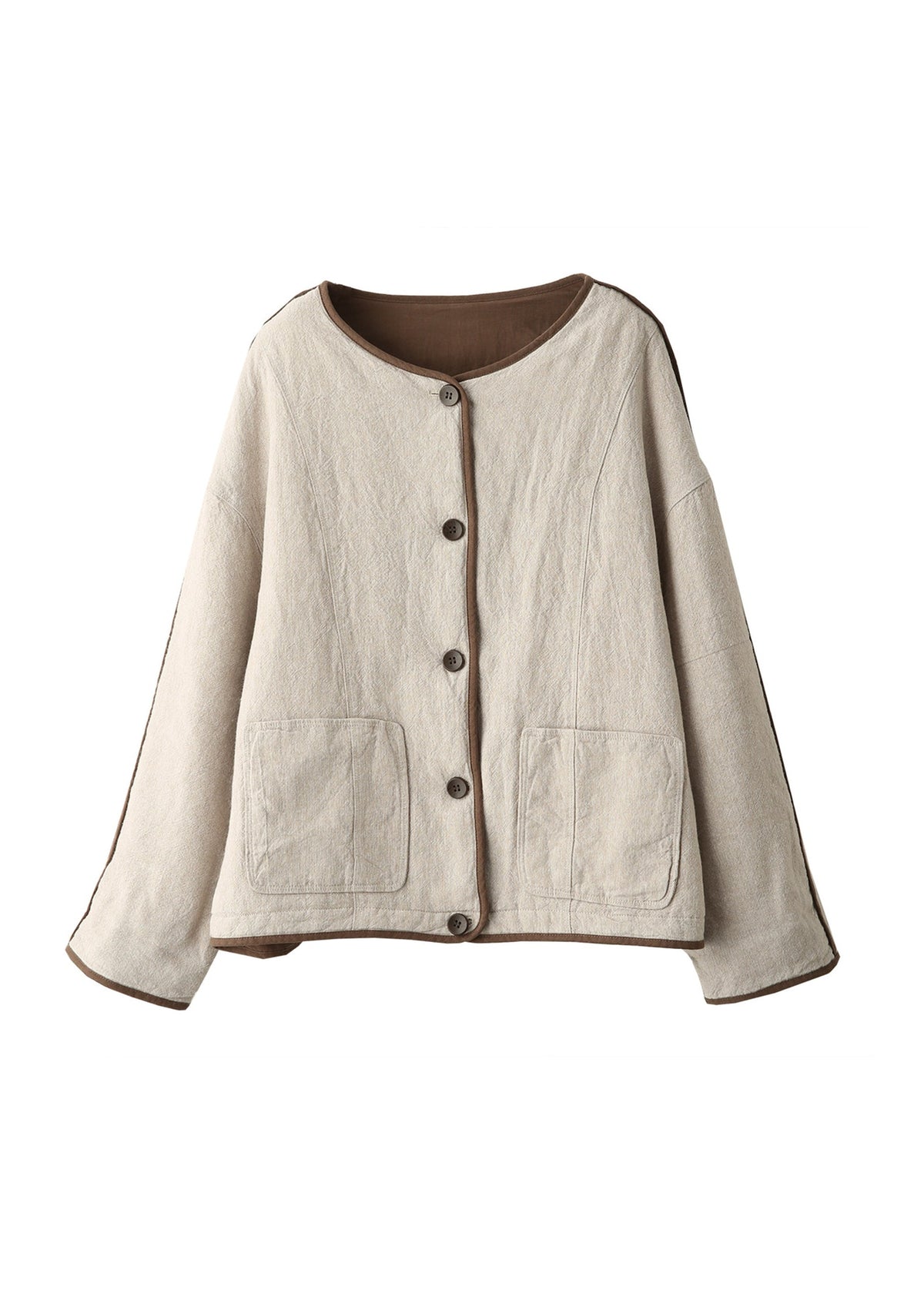 Loose Beige Pockets Button Patchwork Fine Cotton Filled Coats Winter