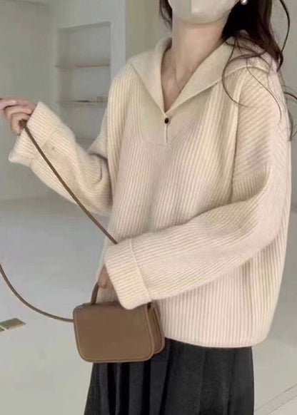 Loose Beige V Neck Knit Sweaters Top Spring