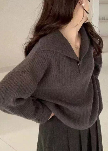Loose Beige V Neck Knit Sweaters Top Spring