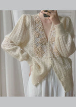 Load image into Gallery viewer, Loose Beige V Neck Pearl button thick Ma Hai mao Knit coat Long Sleeve