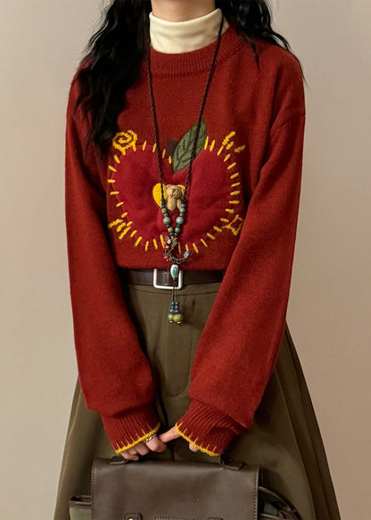 Loose Black Apple Cozy Patchwork Sweater Spring