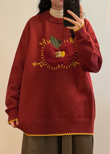 Loose Black Apple Cozy Patchwork Sweater Spring