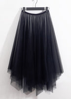 Loose Black Asymmetrical High Waist Tulle Skirt Summer