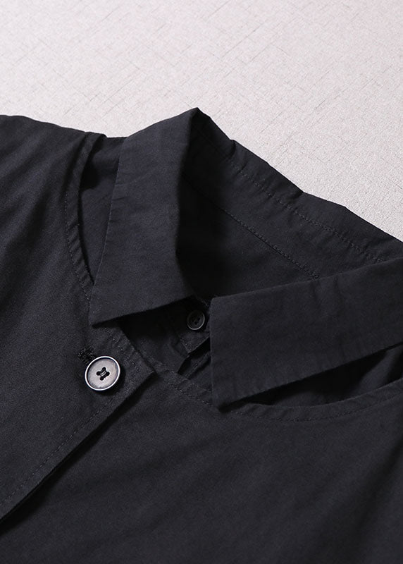 Loose Black Asymmetrical Pockets Cotton Two Pieces Set dress + Vest Spring