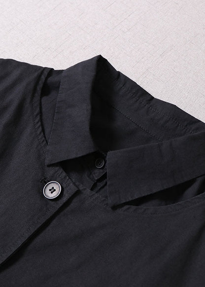 Loose Black Asymmetrical Pockets Cotton Two Pieces Set dress + Vest Spring