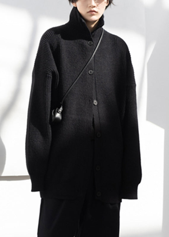 Loose Black Button Cotton Knit Cardigans Coats Fall