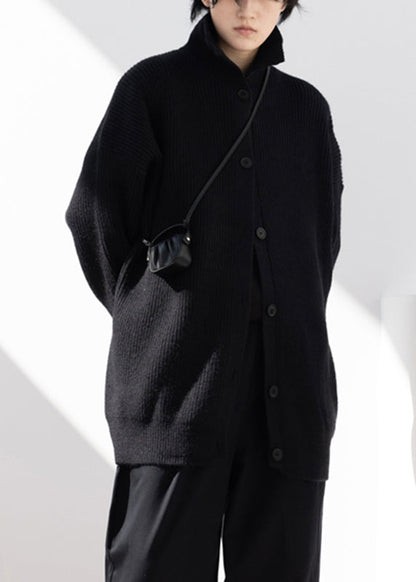 Loose Black Button Cotton Knit Cardigans Coats Fall