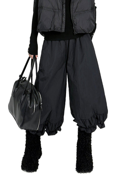 Loose Black Elastic Waist Fine Cotton Filled Pants Shorts Winter