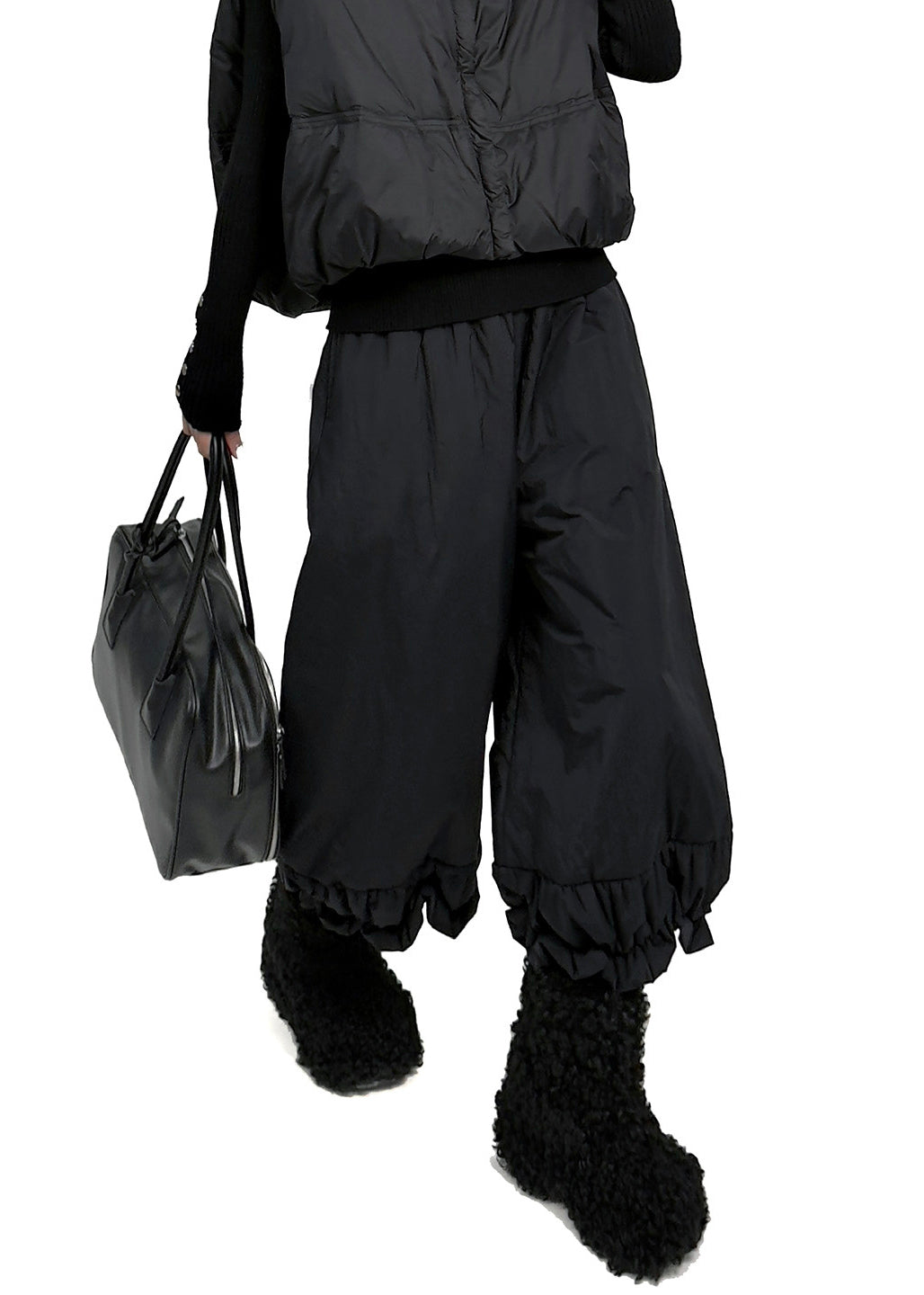 Loose Black Elastic Waist Fine Cotton Filled Pants Shorts Winter