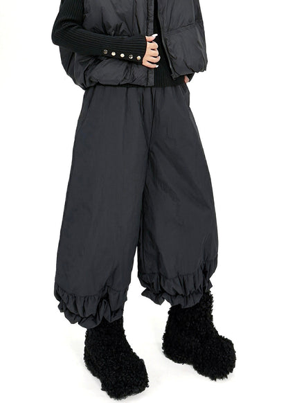 Loose Black Elastic Waist Fine Cotton Filled Pants Shorts Winter