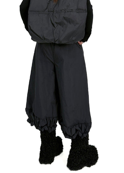 Loose Black Elastic Waist Fine Cotton Filled Pants Shorts Winter