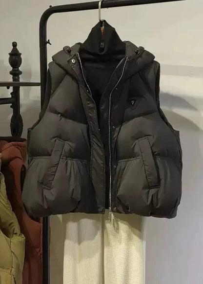 Loose Black Hooded Fine Cotton Filled Womens Parka Winter