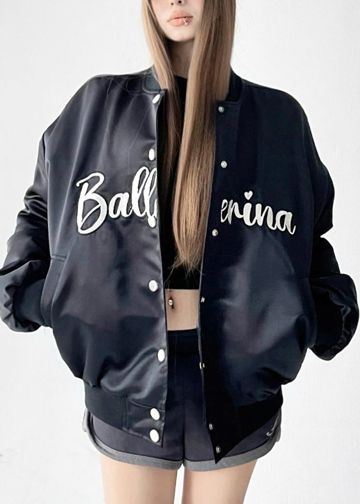 Loose Black Letter Button Cotton Filled Parkas Winter