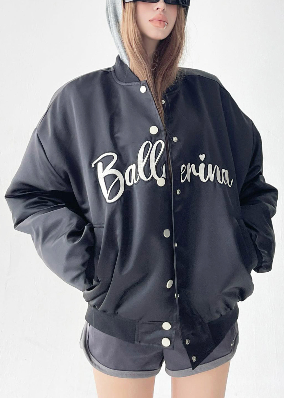 Loose Black Letter Button Cotton Filled Parkas Winter