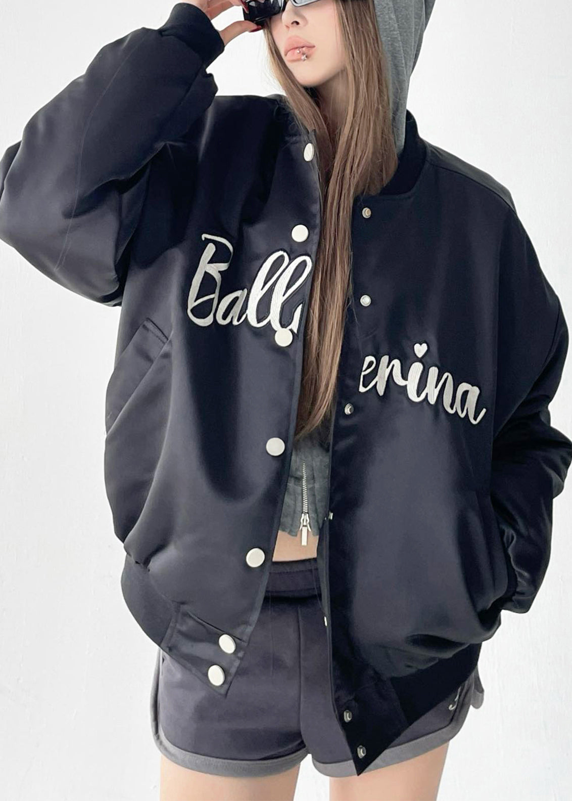 Loose Black Letter Button Cotton Filled Parkas Winter