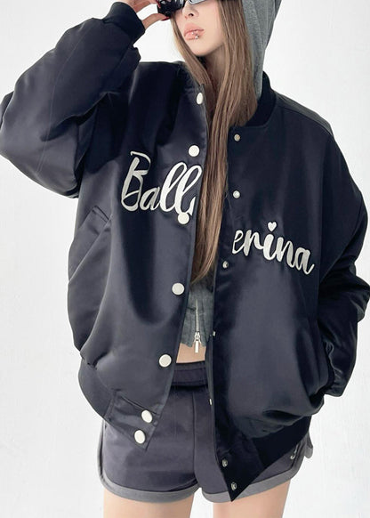 Loose Black Letter Button Cotton Filled Parkas Winter