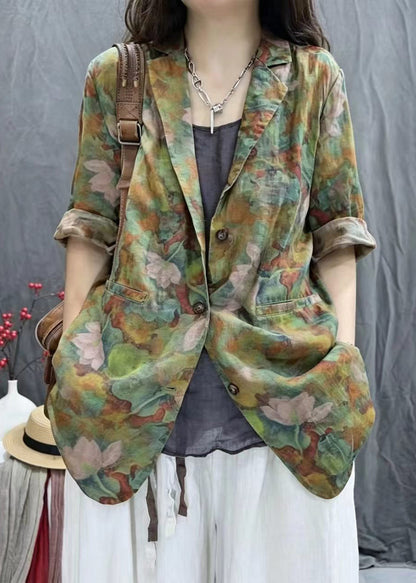 Loose Black Notched Print Back Slit Jackets Half Sleeve