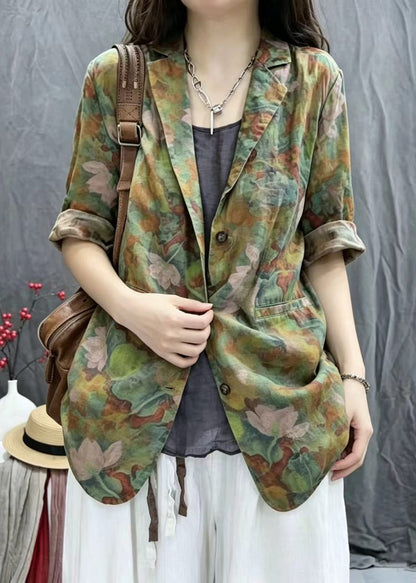 Loose Black Notched Print Back Slit Jackets Half Sleeve