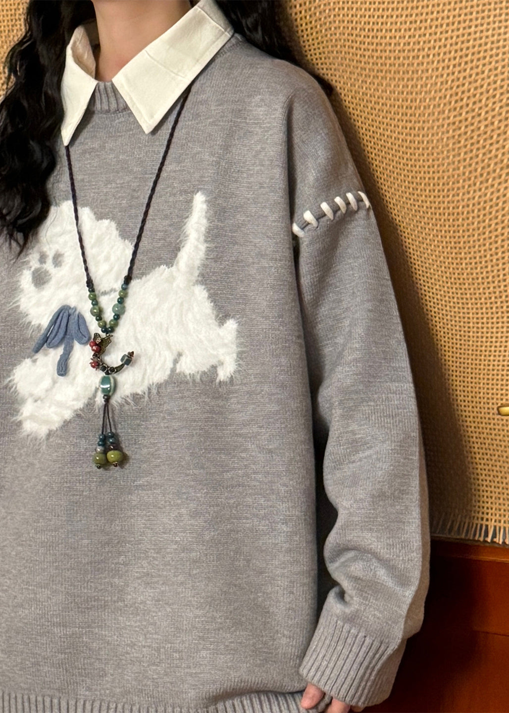 Loose Black O Neck Animal Patchwork Sweaters Spring