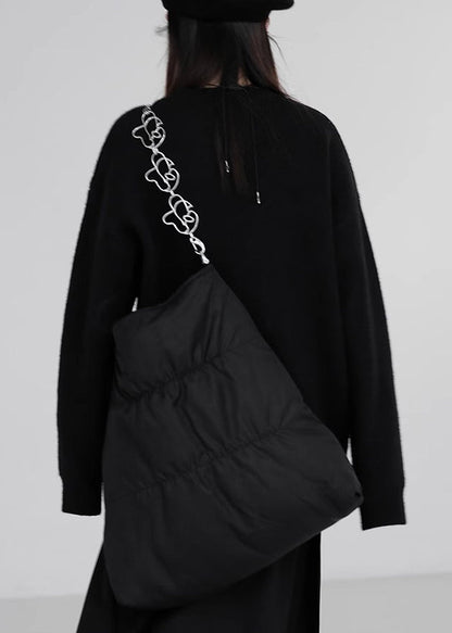 Loose Black O-Neck Floral Cozy Knit Sweaters Winter