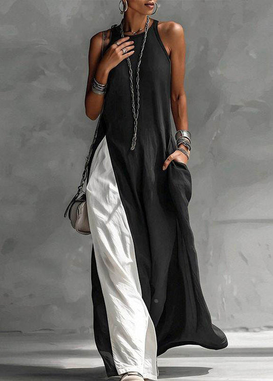 Loose Black O-Neck Long Spaghetti Strap Dress Summer