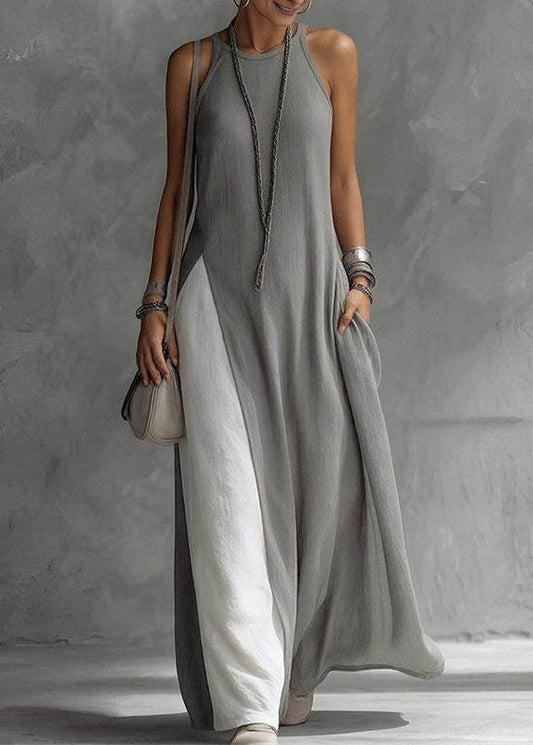 Loose Black O-Neck Long Spaghetti Strap Dress Summer