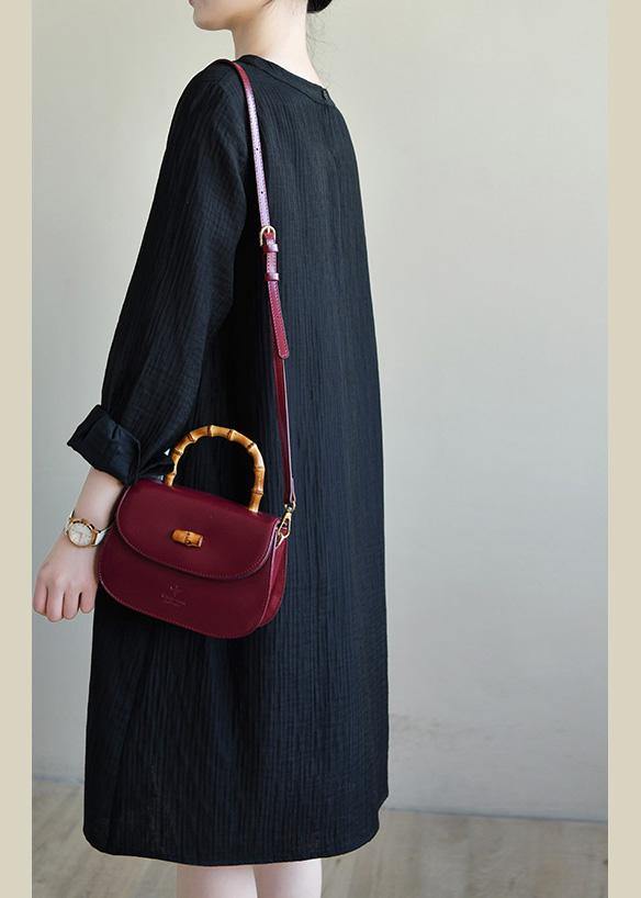 Loose Black O Neck Patchwork Spring Maxi Dress - SooLinen